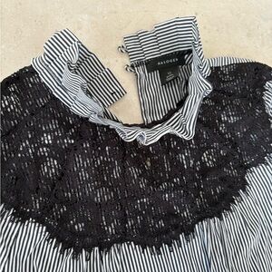 Halogen Black Lace Striped Blouse
